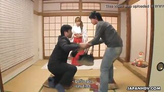 Japanese shrine maiden, Yui Misaki had an unplanned threesome, uncensored