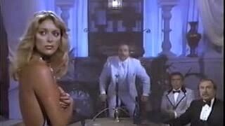 blonde woman doing a striptease