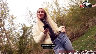 Skinny blonde German Milf with small tits during a public fuck date