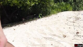 Public Pickup Stepmom and Stepdaughter on Beach - Risky Dick Flashing Cum on Face