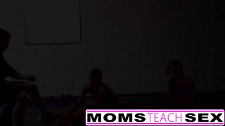 Mom teaches Stepdaughter her first time threesome