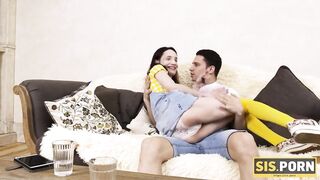 SIS. PORN. Cute redhead loses bet and permits stepbro to taste her twat
