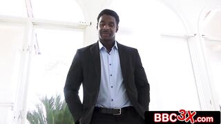 Heartbroken Blonde Beauty Comforted By Two Big Black Cocks