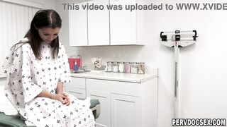 Maya Woulfe - a girl looking for a breast enhancement, gets a vaginal speculum examination from her perverted doctor Jay Crew