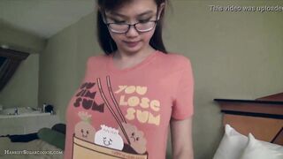 Cute busty asian girlfriend fngers in glasses