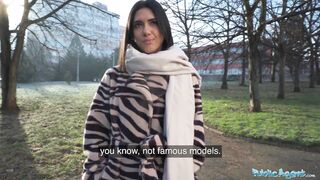 Public Agent Beautiful Brunette Biology Student Cums Over a Stranger Cock