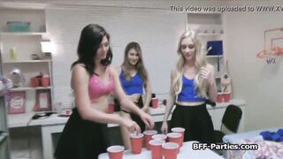Naked beer pong besties sucking cocks