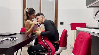 Italian secretary seduces the owner. Ends up with cock inside - FACIAL. FOOTJOB. Dialogue ita