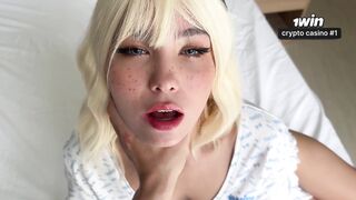 Asian Blonde is Covered in Cum