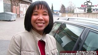 German Asian young woman next door approached on the street for orgasm casting