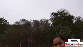 Amateur Thai teen Cherry sucking a huge white dick outdoor