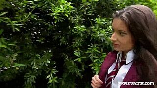 Tight Teen Anita Bellini has both holes plugged by two Gardeners