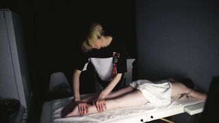 masturbate to her with a toy after a massage, she doesn't mind