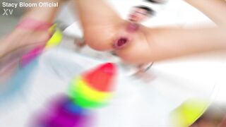 Anal games Stacy Bloom with large buttplug.