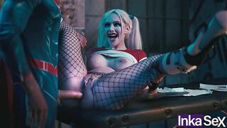 Superman destroys Harley Quinn's anus and gives her an anal creampie.