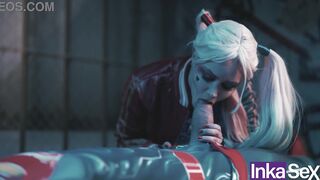 Superman destroys Harley Quinn's anus and gives her an anal creampie.