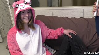Two perverted lesbian students fuck the big teachers cock on campus ! 18 y.o. teen