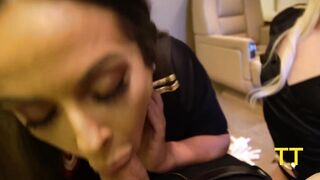 Teddy Tarantino Gets Triple BJ by Horny PJ Flight Attendants Kiki, Willow & Emma