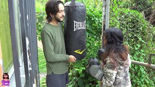 While boxing I hit the neighbor and I have no choice but to indulge him by sucking his big cock and letting him fuck me.