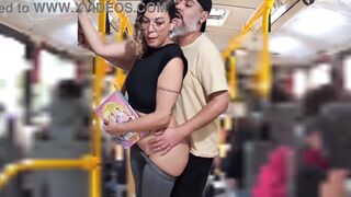 Slutty Student Gets Cumshot in Public on the Bus