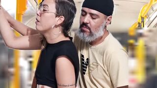 Slutty Student Gets Cumshot in Public on the Bus