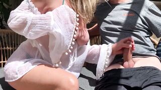 Crazy milf jerks me off in front of passersby