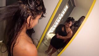 Getting ready with a giant dildo with the little midgets