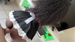 Busty Ebony Maid Gets Her White Boss to Cum Twice