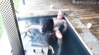 "Steam, Sun & Serenity" Ebony Secretary fucks her boss in the hottub