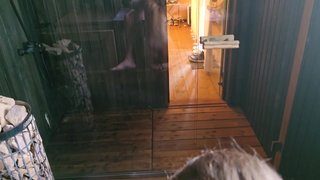I continued my acquaintance with a married slut in a sauna at her invitation .