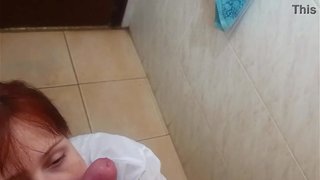 Redhead catches her friend masturbating in the shower and decides to help him