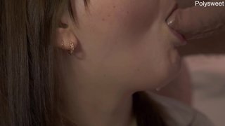 Blowjob, super close-up, cum in mouth