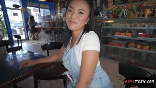 Touching a Hot Booty Latina Waitress While She Attends Customers