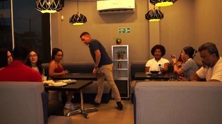 Lovers get hot and heavy and end up fucking in the restaurant's public bathroom