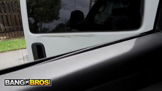 BANGBROS - Serena Sterling Gets Paid To Flash Her Tits And Take Tony’s Cock Deep In The Van