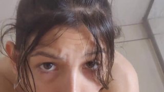 deep throat blowjob POV with cum in throat