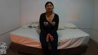 Beautiful young woman Kiomi comes for a porn casting.