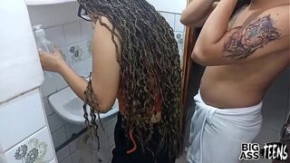 I cum in my stepsister's tight pussy Sex rapidin in the bathroom before our parents arrive Stepsister with a big ass