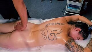 male masseur, make massage for tattoo girl, but she wanted more. And that he give to her