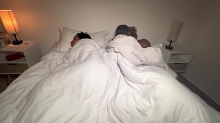 Step Mom And Step Son Share a Bed In A Hotel Room. English subtitles