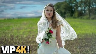 BRIDE4K. Threesome with sexy teen bride with natural tits in the car