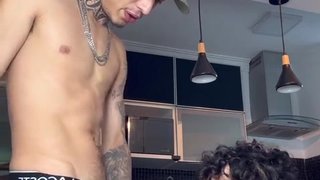 The virgin boy came home and lost his virginity by falling on the dick.