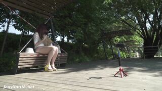 Jeny Smith showing her pussy to a strangers in public park.