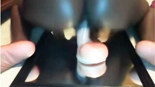 Hot ebony babe rides dildo on webcam