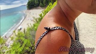 French Milf Blowjob Amateur on Nude Beach public in Greece to stranger with Cumshot - MissCreamy