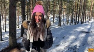 Real Sex in Winter Snowy Forest with Cum in Pussy - Creampie