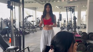 My transgender trainer gets horny when she makes me do squats without clothes and starts touching my ass and tits - MAY HERNANDEZ
