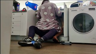 Horny wife fucks handyman under the sink