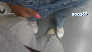 Stepsister Seduce a Stranger Unknown Guy on a Public Train!