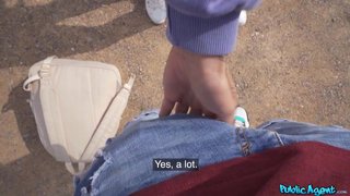 Cute Italian Pulls White THONG to one Side for My BIG DICK - Public Agent